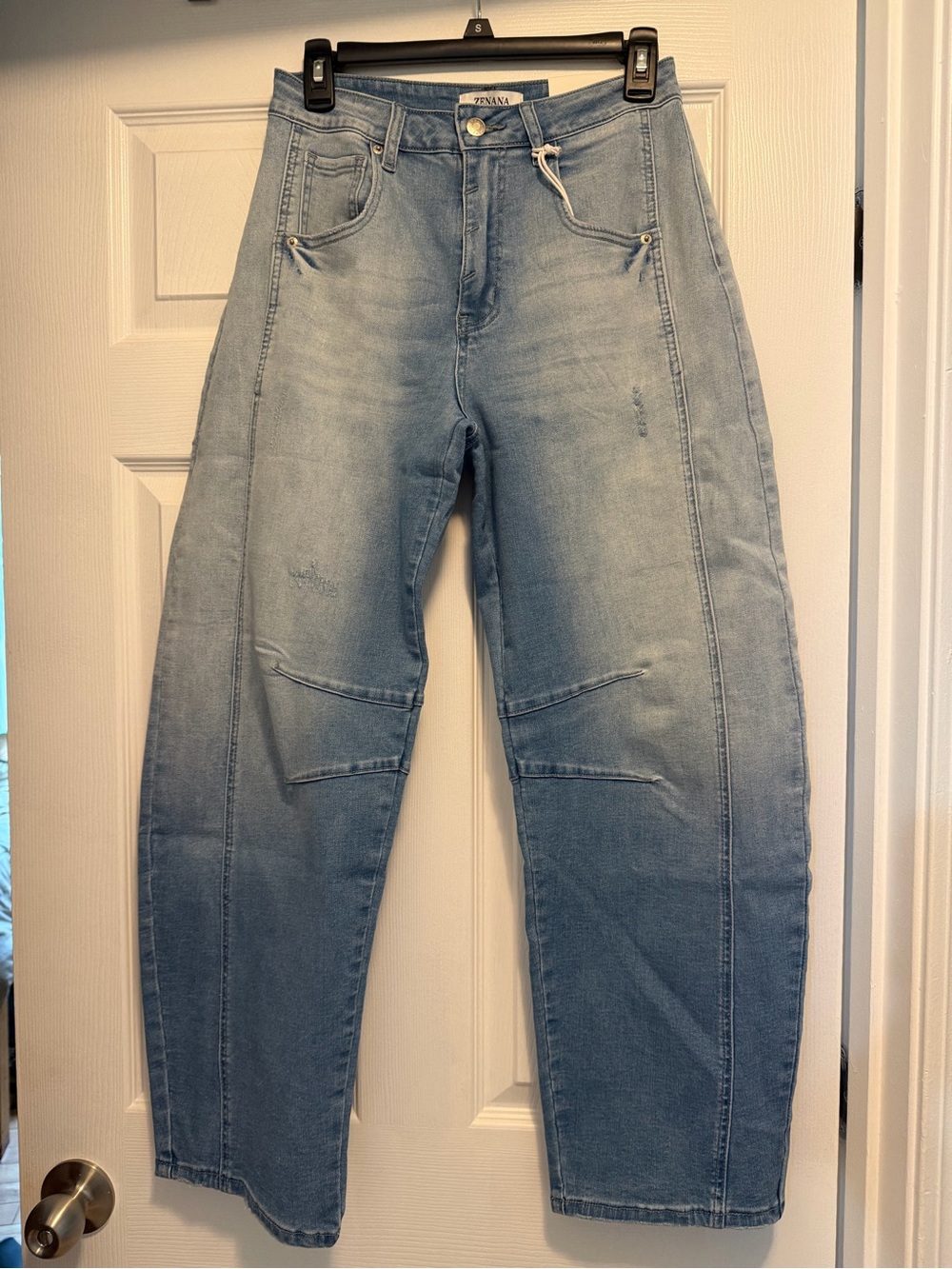 Zenana Outfitters Light Blue Barrel Jeans with Stretch